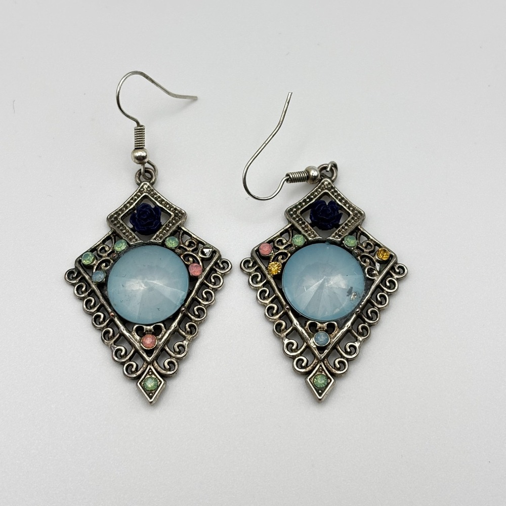 Light Blue Gemstone Drop Earrings with Multicolor Accents